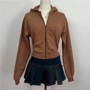 SKIMS Brown/Tan Cropped Zip-Up Hoodie